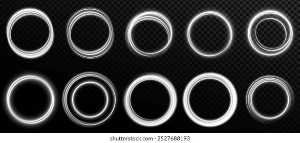 Color circles frame with glitter light effect. A flash flies in a circle in a luminous ring.