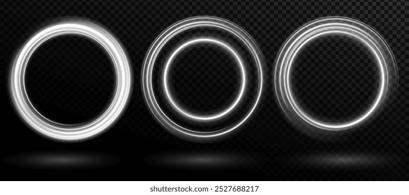 Marco de círculos de color con efecto de luz brillante. Un destello vuela en un círculo en un anillo luminoso.