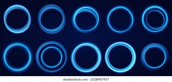 Marco de círculos de color con efecto de luz brillante. Un destello vuela en un círculo en un anillo luminoso.