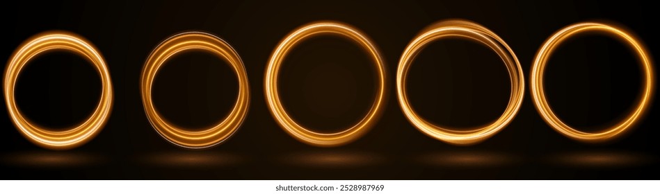 Color circles frame with glitter light effect. A flash flies in a circle in a luminous ring.