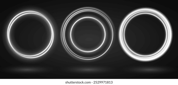 Color circles frame with glitter light effect. A flash flies in a circle in a luminous ring.