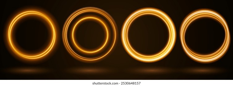 Marco de círculos de color con efecto de luz brillante. Un destello vuela en un círculo en un anillo luminoso.