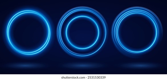 Color circles frame with glitter light effect. A flash flies in a circle in a luminous ring.