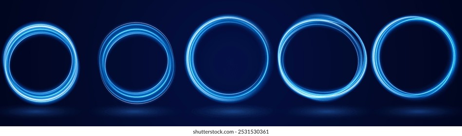 Color circles frame with glitter light effect. A flash flies in a circle in a luminous ring.