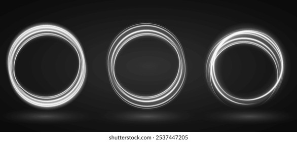 Color circles frame with glitter light effect. A flash flies in a circle in a luminous ring.