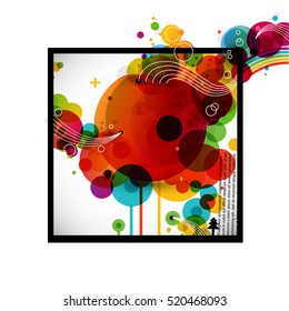 Color circles in square frame with space for text. Funky graphic design - abstract vector background.