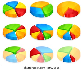 Color circular diagrams with different size pieces, vector illustration