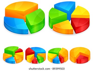 Color circular diagrams with different size pieces, vector illustration