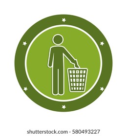 color circular emblem with man and trash container
