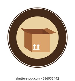 color circular emblem with open packing box
