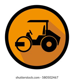 color circular emblem with road roller