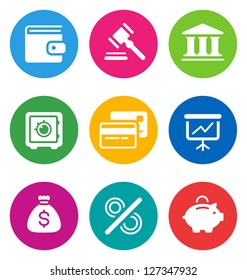 color circular finance icons isolated on white background.