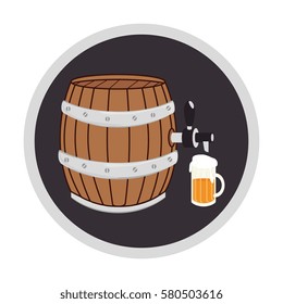 color circular frame with beer barrel and glass