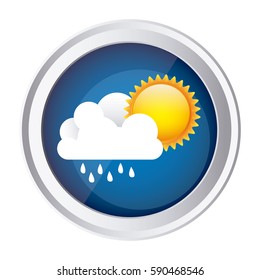 color circular frame and blue background with cloud with rain and sun vector illustration