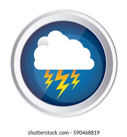 color circular frame and blue background with cloud with lightnings vector illustration