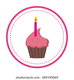 color circular frame with cupcake and candle