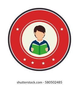 color circular frame with half body man with book