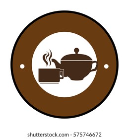 color circular frame with kettle and coffee cup