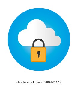 color circular frame with secure padlock cloud service