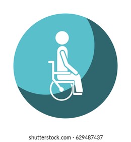 color circular frame shading with person sitting in abstract wheelchair flat icon vector illustration