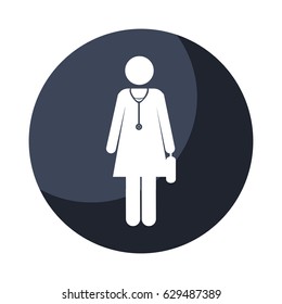 color circular frame shading with pictogram female doctor with uniform and first aid kit vector illustration