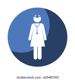 color circular frame shading with pictogram female doctor with uniform vector illustration
