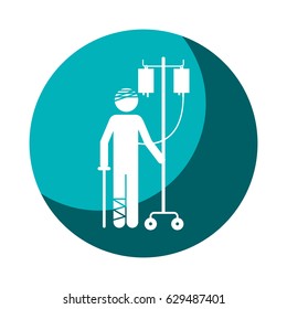 color circular frame shading with pictogram bandage patient hospitalized vector illustration