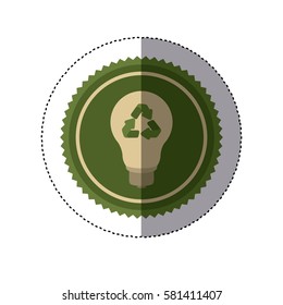 color circular frame sticker with bulb light with recycling symbol vector illustration