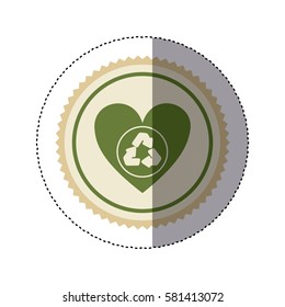 color circular frame sticker with green heart with recycling symbol vector illustration