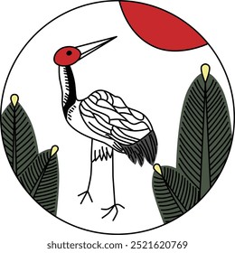 Color circular hanafuda Mutsuki pine and crane January pine and crane