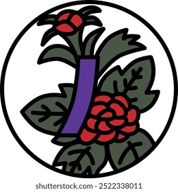 Color circular mini hanafuda, Minazuki, peony, blue short, June, peony, blue short