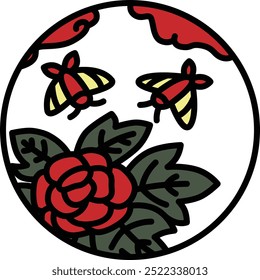 Color circular mini hanafuda, Minazuki, peony, butterfly, June, peony and butterfly