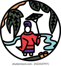 Color circular mini hanafuda Shimotsuki Tochi Noviembre Michikaze Ono Tochi y Michikaze