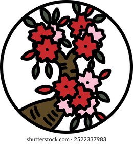 Color circular mini hanafuda Yayoi flor de cerezo March flor de cerezo dragas