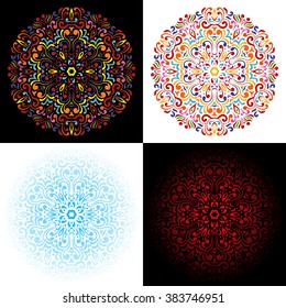 Color circular pattern in 4 versions. Original ornate mandala.