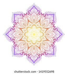 Color circular pattern in form of mandala with flower for decoration or print. Decorative ornament in ethnic oriental style. Rainbow design on white background.