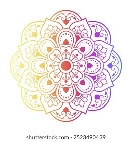 Color circular pattern in form of mandala with flower for decoration or print. Decorative ornament in ethnic oriental style. Rainbow design on white background.