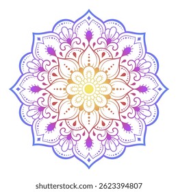 Color circular pattern in form of mandala with flower for decoration or print. Decorative ornament in ethnic oriental style. Rainbow design on white background.