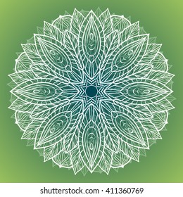 Color circular pattern. Round kaleidoscope of floral elements. Postcard. Abstraction