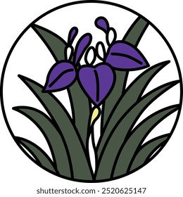 Color circular simple hanafuda iris, Moriwaka, Satsuki, May, iris dregs