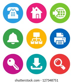 farbige, kreisförmige Web-Symbole einzeln auf weißem Hintergrund.