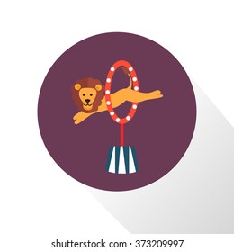 Color circus lion jumping icon