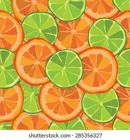 Color citrus juicy fruit of orange, lime seamless pattern Vector illustration eps10