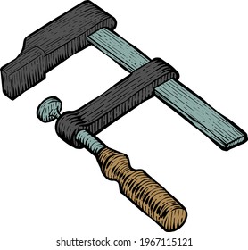 Color clamp icon woodworking tool vector illustration