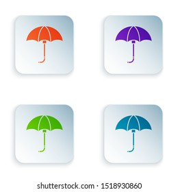 Color Classic elegant opened umbrella icon isolated on white background. Rain protection symbol. Set icons in colorful square buttons. Vector Illustration