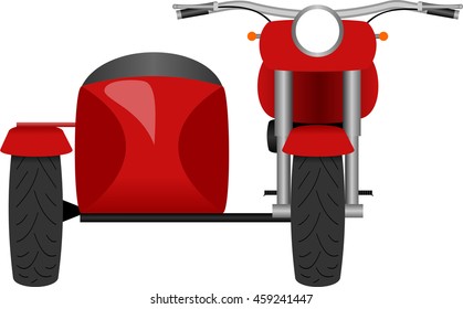 Color Classic Motorcycle With Side Car Front View Isolated Illustration