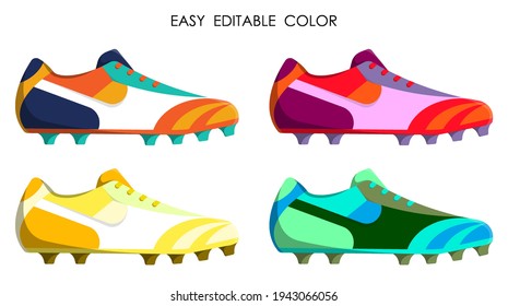 Color classic soccer, football boot, spiked sneaker in cartoon style. Isolated vector on white background