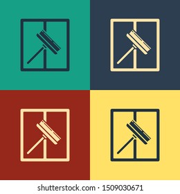 Color Cleaning service with of rubber cleaner for windows icon isolated on color background. Squeegee, scraper, wiper. Vintage style drawing. Vector Illustration