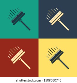 Color Cleaning service with of rubber cleaner for windows icon isolated on color background. Squeegee, scraper, wiper. Vintage style drawing. Vector Illustration