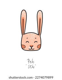 Color clip art of a pet on a white or transparent background. From a vector large set. Hare, hamster, cat, dog, mouse, raccoon, fox, kittens, toys, parrot
